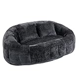 Aceinheu Bean Bag Sofa Lazy Sofa Chenille Sitzsack für Erwachsene & Kinder mit hohem Rücken, Hochdichter Memory Schaumstoff Füllung, Indoor Outdoor Lounger Sessel ohne Montage (Schwarz)