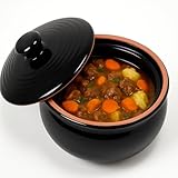 Aspira Home - Schmortopf, Tontopf, Bräter, Güvec Topf, Kochtopf aus Naturton - Schwarz glasiert mit Deckel - 24cm x 12cm - ca. 2 Liter Volumen