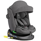 Kindersitz 360° drehbar mit Isofix, ECE R129, 0-36 kg, verstellbar, neigbar, atmungsaktiver Bezug, 5-Punkt-Gurt, Top Tether, Autokindersitz für Babys & Kinder 0-12 Jahre, Farbe:Schwarz/Grau