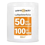 versando Premium Luftpolsterfolie 100m x 0,5m Versand, Verpackung, Umzug Noppenfolie Bubble Wrap LPF Rolle