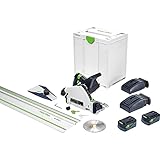 Festool Akku-Tauchsäge TSC 55 5,2 KEBI-Plus/XL-FS (mit Akkupacks, Schnellladegeräte, Kreissägeblatt, Splitterschutz, Staubfangbeutel, Innensechskantschlüssel, Systainer,Führungsschiene), im Systainer