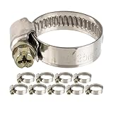 Schlauchschellen mit Schneckenantrieb, 12 Stück, Spannbereich Ø 16-25 mm, für 3/4' Schläuche, W2 Edelstahl, Kreuzschlitz SW 7, 9 mm Bandbreite, Fixierung von Waschmaschine, Spülmaschine Anschluss
