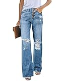 Roskiky Baggy Jeans Y2K Zerrissene Jeans Damen Damen Weite Baggy Jeans Schlagjeans Damen Jeans Hosen Teenager Mädchen Himmelblau S