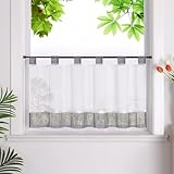 HeichkelL Scheibengardine mit Schlaufen Leinenoptik Gardine Halbtransparent Bistrogardine Landhausstil Kurzstores Grau HxB 45x90cm