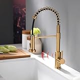 TIMACO Infrarot Sensor Wasserhahn Küche Mit Ausziehbare Brause Küchenarmatur 360° Schwenkbar Mischbatterien für Küche Einhandmischer für Küchen Spiralfederarmatur Spültischarmatur,Gebürstetes Gold