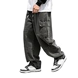 Generisch Arbeitsjeans mit innovativem 3D-Akkordeontaschen-Design für strapazierfähigen Utility-Komfort im Alltag Outdoor-Einsatz (Black, XL)