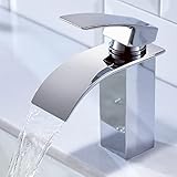 CECIPA Wasserhahn Bad, Wasserfall Wasserhahn Bad Edelstahl Waschtischarmatur Wasserfall mit Auslauf Höhe 84MM Waschbecken Armatur Chrom Einhebelmischer Warm und Kalt wasser Mischbatterien