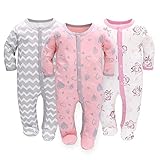 Schlafstrampler Baby Junge Maedchen 3er Unisex Pyjamas Baumwolle Strampler Jumpsuits Langarm Spieler Babykleidung mit 0-6 Monate