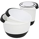 com-four® 3x Rührschüsseln in verschiedenen Größen, mit Stoppboden, Ausgießer und rutschfestem Griff (3 Stück - weiß. schwarz)