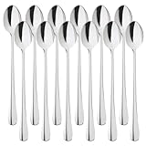 12 Stück Latte Macchiato Löffel Set, Edelstahl Eislöffel Lange Teelöffel Löffel Stiel Dessertlöffel Kaffeelöffel für Eiskaffee Eistee Milchshake Eisbecher kühles