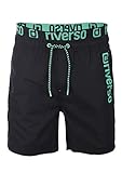 riverso Badehose Herren Regular Fit RIVBobby Badeshorts Sporthose Schwimmhose Shorts Kurze Hosen Print Elastischer Bund Schwarz XXL, Größe:XXL, Farbe:Black-Flashy Green