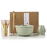 Matcha-Set - Matcha Besen Set - 4-teiliges Matcha-Tea-Set, Matcha-Besen, Matcha-Schale, Chasen und Matcha Löffel - Matcha Zubehör für die Teezeremonie - Geschenk in Grün für Zuhause und Büro