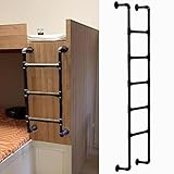 Etagenleiter zur Wandmontage, verstellbare Metall-Trittleiter für Dachboden, 99,1 cm - 165,1 cm Höhe, industrielles Eisen-Design, 150 kg Tragkraft, schwarz, H (120 cm)