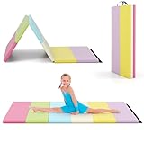 COSTWAY Turnmatte klappbar, 180 x 120cm Weichbodenmatte, Gymnastikmatte 5 fach faltbar aus PU mit Tragegriff, Sportmatte Fitnessmatte zuhause für Kinder Erwachsene (Macaron)