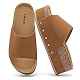 Foinledr Damen Pantoletten mit Kork-Fußbett Bequeme Clogs Sandalen, Verstellbarem Riemen Schlappen für Sommer Doppelte Schnalle Rutschfest Hausschuhe