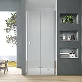 Duschfalttür 90 cm breit Duschfaltwand für Dusche Falttür Nische Nischenfalttür Nischendrehtür 180° faltbar klappbar Duschtrennwand Duschtür Glas rahmenlos aus Sicherheitsglas klar
