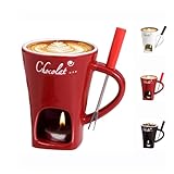 Adius Chocolate Fondue Cup, Chocolate Fondue Mug with Forks,Ceramic Cheese Melting Cup, Fondue Heated with a Tealight, Warmer Mug for Candy Snack Caramel Party (Red)