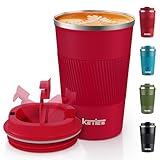 KETIEE Kaffeebecher to go,380ml Thermobecher Kaffee-to-go,Kaffeebecher Thermo,Doppelwandig Reisebecher Travel Mug,Vakuum Isolierbecher mit auslaufsicherem Deckel für Kaffee und Tee,Rot