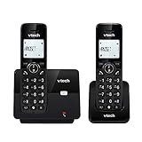 Vtech CS2001 schnurloses Telefon mit 2 Mobilteilen, ECO+ Modus, Festnetztelefon, schwarz, Anrufsperre, Freisprechfunktion, große Tasten, Zwei Zeilen Display