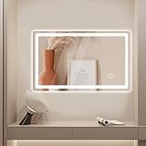 Badspiegel mit Beleuchtung, 40x60cm LED Badezimmerspiegel, Spiegel mit Licht für das Badezimmer, Wandspiegel fürs Bad mit Touch-Schalter, Kaltweiß 6000K