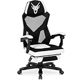 MEBEL ELITE Bürostuhl Gaming Stuhl mit Fußstütze Weiß - Gamingstuhl Stoff mit Kopfstütze - Gamer Stuhl mit Gummiräder - Gaming Sessel mit Armlehne - Bequem Computerstuhl bis zu 150 kg