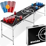 tectake Bierpong Tisch, Beer Pong Tisch, inkl. 100 Becher (50 rot & 50 blau) und 6 Bälle, höhenverstellbar, Tisch klappbar mit Tragegriffen, Partyspiele für Erwachsene, Trinkspiel, Beer Pong