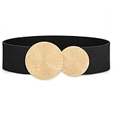 Waist Wow Damen Breiter Gürtel für Kleid Elastischer Taillengürtel Schwarz Mode Hüftgürtel für Damen mit Goldene Schnalle, Schwarz(goldene schnalle), L