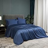 Luowei Kühlender Bettwäsche 135 x 200 cm Bambusfaser Sommer Dunkelblau Atmungsaktiv Weich Bettwäsche Set aus Bambus Polyester Hautfreundlich Komfort mit Reißverschluss und 1 Kissenbezug 80x80cm