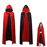 OUQIWEN Vampir Umhang Erwachsene,Halloween Vampir Kapuzenumhang,Kapuzenumhang Schwarz Rot Doppelseitig,Cosplay Vampir Erwachsener Für Halloween Kostüm (150cm)