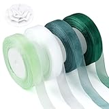 4 Rollen Organzaband, Geschenkband Grün, Schleifenband Breit, Dekoband Geschenkband Breit Stoffband Transparentes Organza Bänder Hochzeitsdekoration für Geschenk, Basteln,Schleifen（4 Rollen*45m*2cm)