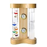 Lily's Home Analoge Wetterstation mit Galileo-Thermometer, Sturmglas, Quarzuhr und Hygrometer, Glas-Holzrahmen, Galileo-Thermometer für Innen- und Außenbereich, Heimdekoration (17,8 x 11,2 cm)