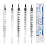 1 ml Kunststoffspritzen, 1 ml, Messspritze, Einzelspritze wiederverwendbar, keine Nadel, verpackt für Flüssigkeitsmessung, wissenschaftliche Labors, Haustierfütterung, Öl, Pflanzenbewässerung (1 ml, 5