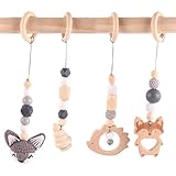 4 Stück Spielbogen Baby Holz, Afenau Spielebogen Babies Holz, Abnehmbar Spieltrapez Baby Gym Anhänger für Autositze, Kinderwagen und Autositzspielzeug (Grau)
