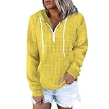 LOIJMK Damen Hoodie Oversize Mit Kapuze Pullover V Ausschnitt Waffel-Pullover Langarm Sweatpullover Casual Grunge-Sweatshirt Weiche Einfarbig Langarmshirt Lose Passform Y2K Hoodies Kapuzenpulli