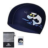 KXF Wasserdichte PU-Badekappe Mit Gehörschutz - Elastisch, Beschichtet, Cartoon-Muster für Kinder, Jungen, Mädchen, 6-10 Jahre