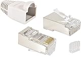 VESVITO 20er Pack RJ45 CAT 6 STP Crimpstecker für CAT6 CAT5e CAT6A Netzwerkkabel Verlegekabel AWG 24-27, für CAT7 Patchkabel AWG 27, Adern Ø 0,9-1,1 mm Netzwerkstecker Stecker Ethernet LAN Kabel, grau