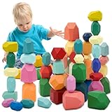 RunHero 39 Stück Stapelsteine Balanciersteine Montessori Holz Bauklötze Spielzeug für Kinder Stapelturm Grimms Holzbausteine Stapelsteine Motorikspielzeug Geschenk für Baby ab 1 2 3 4 5 6 7 8 Jahr