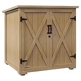 Outsunny Gartenschrank, Geräteschrank, Wetterfester Geräteschuppen, Holzschrank mit Doppeltür, Gartenschuppen für Garten, Balkon, Natur, 77,5 x 88 x 90 cm