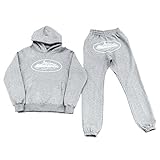 Awoyep Corteiz Anzug Herren Y2K Jogginganzug 2 Teilig Herbst Leichte Trainingsanzug Sportanzug Tracksuit Unisex Jogging Anzug Set mit Hoodie Und Hose (Color : Gray, Size : XL)