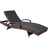 tectake® Polyrattan Sonnenliege, Gartenliege mit 5-Fach Verstellbarer Rückenlehne, wetterfest, Outdoor Relaxliege mit weicher Polsterauflage, Rattanliege für Garten, Balkon & Terrasse - schwarz/braun