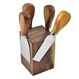 Bafnsiji 4 Stücke Käsemesser Set, Edelstahl Käsegabel, Edelstahl Käsemesser mit Holzgriff, Käsemesser & Holz Magnetständer für Käsemesser