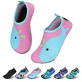 SAGUARO Mädchen Badeschuhe Kinder Aquaschuhe Jungen Schnell Trocknend Strandschuhe Atmungsaktiv Wasserschuhe Surf Yoga Neoprenschuhe,Pink Delfine,Gr.26/27 EU