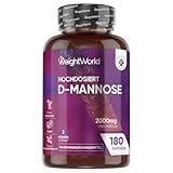 D-Mannose Kapseln - 2000mg pro Portion - 180 Mannose Stück - Vegan & Frei von Magnesiumstearat - Alternative zu D Mannose Pulver - 3 Kapseln Täglich - Nahrungsergänzungsmittel von WeightWorld