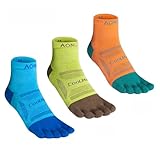 OUNERGY 3er-Pack Zehensocken, niedrig geschnitten, athletisch, Fünf-Finger-Socken, Viertelsocken für Laufen, Marathon, Rennen, D#blau/grün/orange, Large