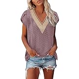 Generisch Damen Sommer T-Shirt Freizeit Top mit V-Ausschnitt und Kurzen Ärmeln Elegant Strand Oberteile