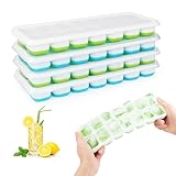 4 Pack Silikon Eiswürfelform Mit Decke, RISVOWO EiswüRfelbehäLter BPA Frei, Stapelbar & Lfgb-Zertifiziert, Quadratische Ice Cube Tray, Eisformen Silikon für Cocktail Whiskey Kaffee(Blau/Grün)