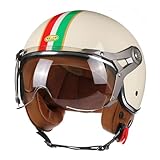 Retro Motorrad Halbhelme Motorradhelm Für Herren Damen DOT/ECE-Zertifizierung 3/4 Jethelm Schutzhelm Mit Visier Halbschalenhelm Braincap Offenem Helm Roller-Helm 2,XL(61~62CM)