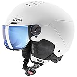 uvex rocket jr visor - robuster Skihelm für Kinder - mit Visier - optimierte Belüftung - white - black matt - 54-58 cm