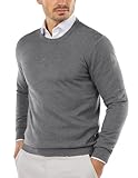 COOFANDY Pullover Herren Rundhals Feinstrickpullover Regular Fit Strickpullover Strickpullover Leichter Crewneck Sweater Grau L