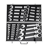 AOOUNGM Schraubenschlüssel Set 22-teilig, 6-32mm, Ratschenschlüssel-Satz 72 Zähne, Maulschlüssel mit Tragebox, Ringschlüssel mit 180° Gelenkkopf, Präzisionsschlüssel für Kfz-Werkstatt